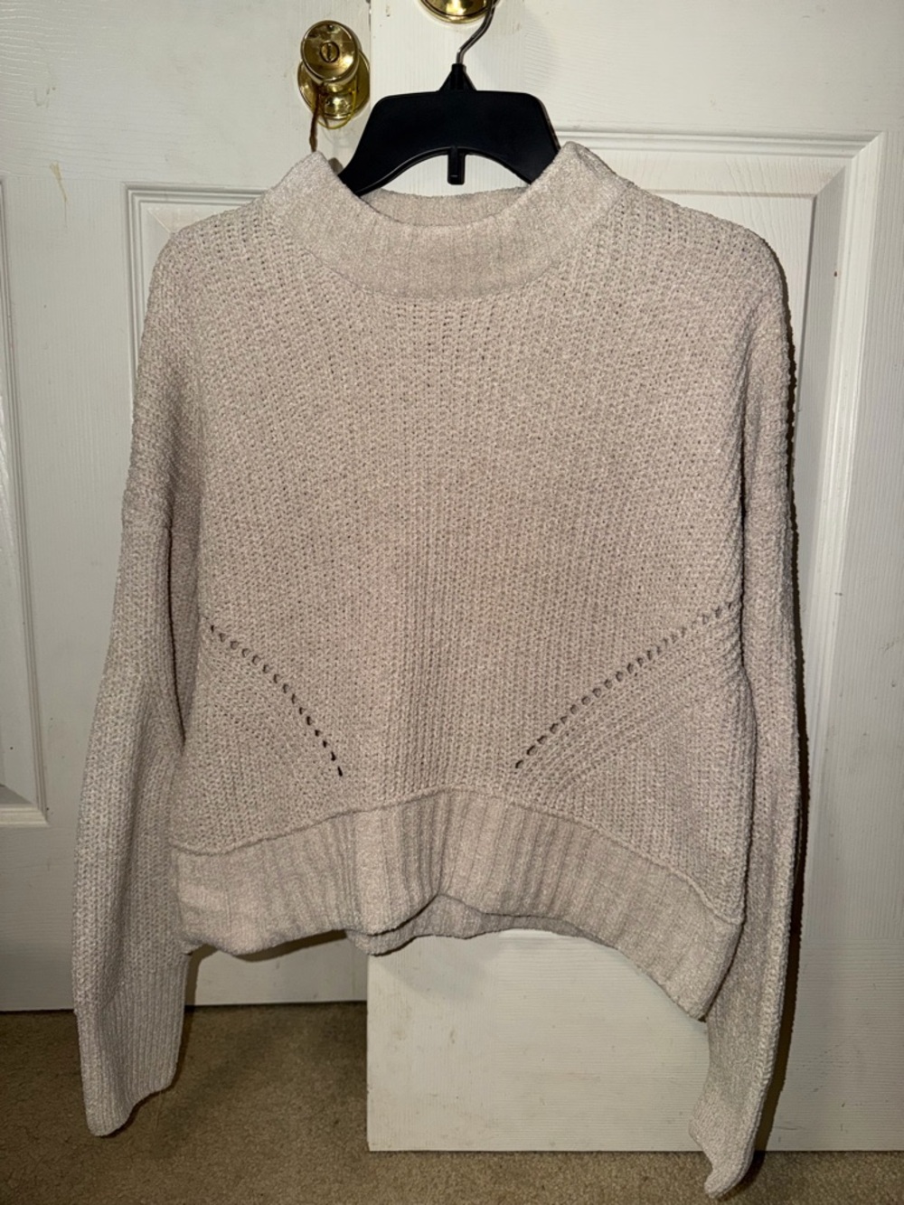 Pink Rose Cream Mock Neck Textured Knit Sweater